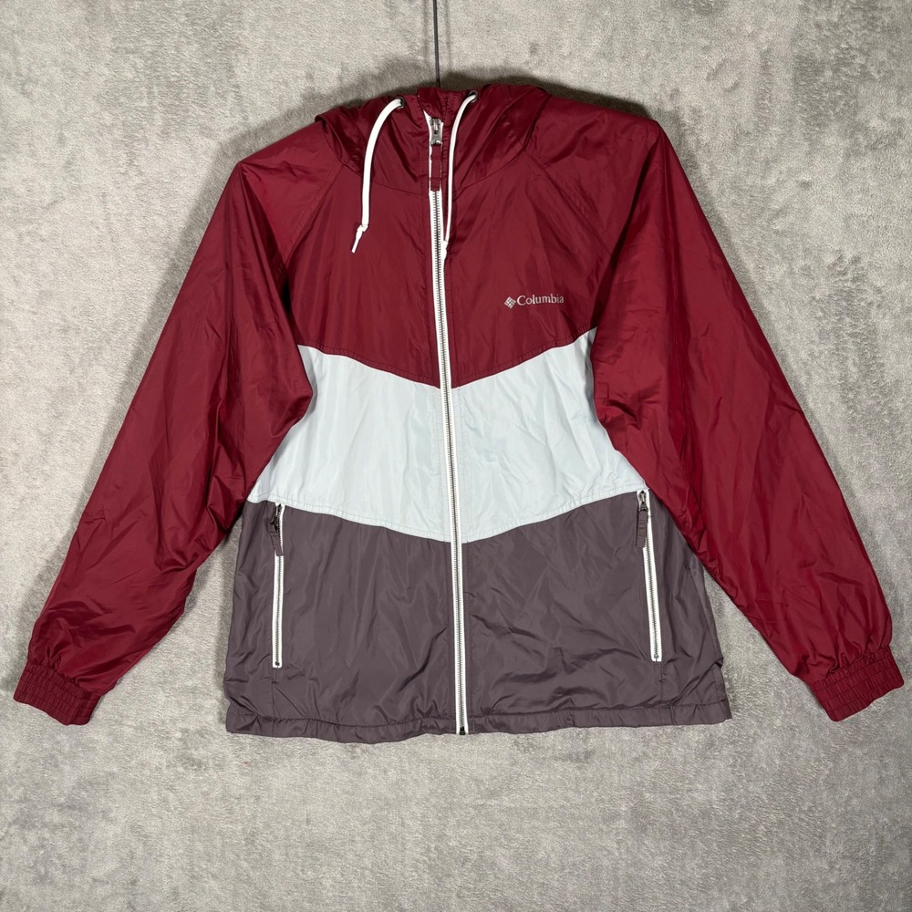 Columbia Flash Forward Windbreaker XL0436 Burgundy Grey Womens L Fleece Lined